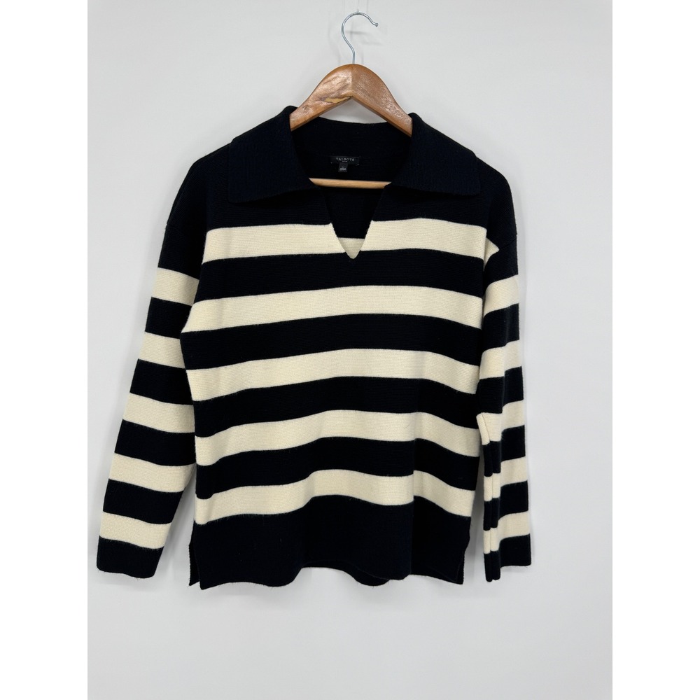 Talbots Milano-Stitch Sweater Women LP Striped Johnny Collar Preppy Minimalist